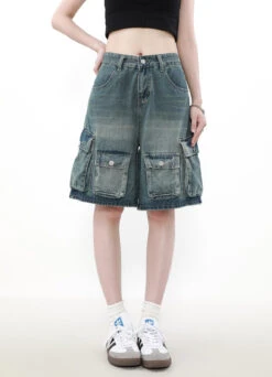 Faded Denim Cargo Shorts With Multiple Button Pockets -Modern Wear Shop O1CN01fY3iEF1VQpjaZnTVE 2434502648