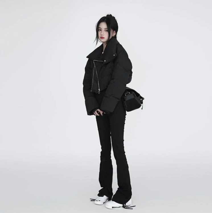 Diagonal Zip Cropped Puffer Jacket 6 Diagonal Zip Cropped Puffer Jacket - Image 6