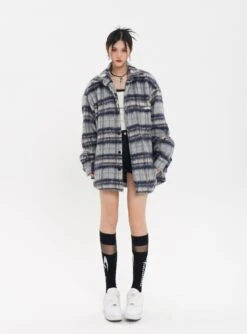 Plaid Fuzzy Oversized Button Shirt -Modern Wear Shop O1CN01fkbAp71FVq2lDGYT2 90830493