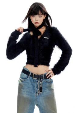 Fuzzy Cropped Scarf-Detail Cardigan With Button Front -Modern Wear Shop O1CN01fmrjpd2NBFRM8whgG 2200576249924