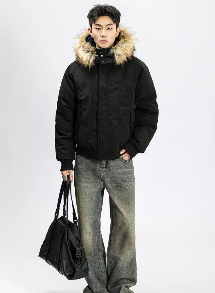 Removable Faux Fur Hoodie Bomber Jacket With Ribbed Hem 13 Removable Faux Fur Hoodie Bomber Jacket With Ribbed Hem - Image 13