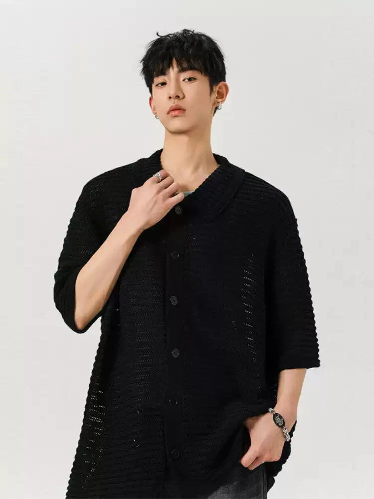 Sheer Open Knit Button-Up Short Sleeve Shirt 13 Sheer Open Knit Button-Up Short Sleeve Shirt - Image 13