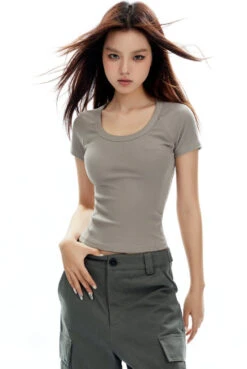 Ribbed Crew Neck Short Sleeve Baby Tee -Modern Wear Shop O1CN01gLBLcL2NBFW023VOT 2200576249924