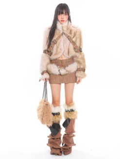 Faux Fur Trim Buckled Jacket And Mini Skirt With Belt Two Piece Set -Modern Wear Shop O1CN01gNI0uN25KifGWD1rB 1979797508
