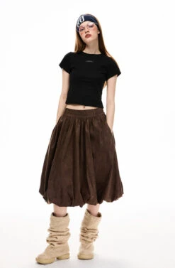 Pleated Balloon Suede Midi Skirt -Modern Wear Shop O1CN01glel6a1qokQUZoQiy 618895543