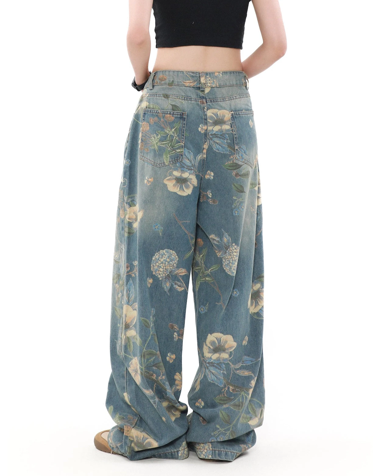 Wide Leg Floral Print Denim Pants 6 Wide Leg Floral Print Denim Pants - Image 6