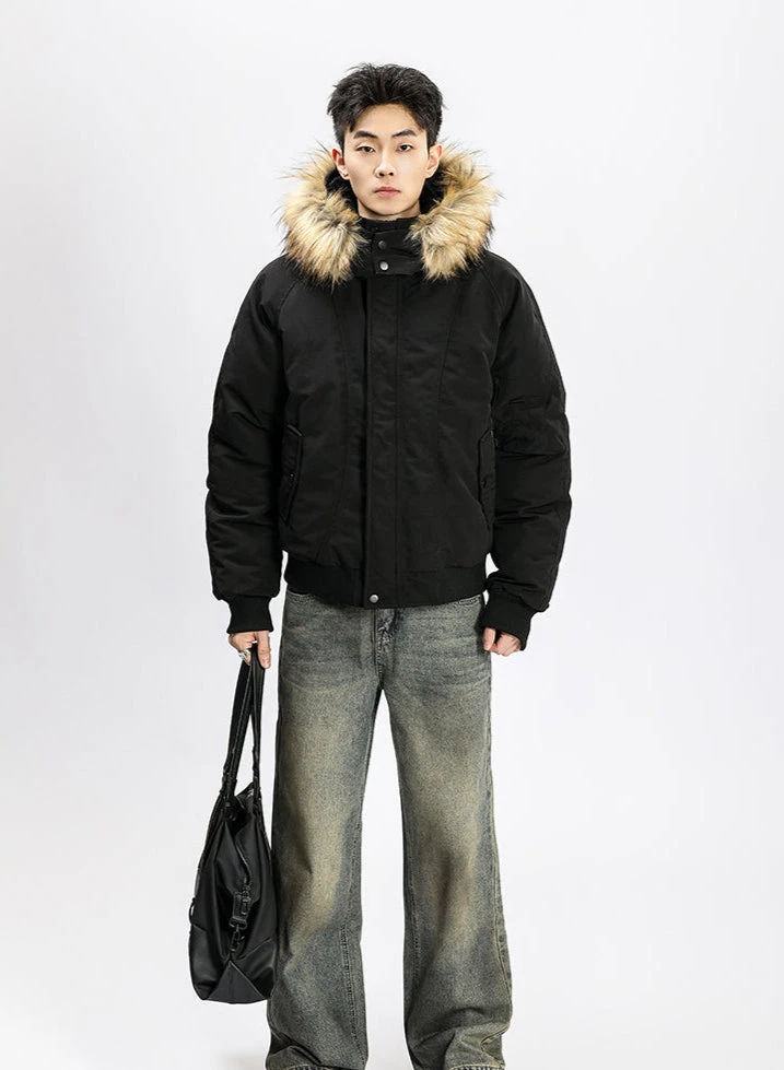 Removable Faux Fur Hoodie Bomber Jacket With Ribbed Hem 16 Removable Faux Fur Hoodie Bomber Jacket With Ribbed Hem - Image 16