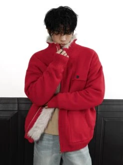 Faux Fur Lined Ribbed Trim Zip Knit Jacket -Modern Wear Shop O1CN01iCHsTl1VQpnhyGUXP 2434502648