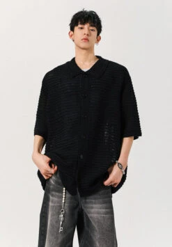 Sheer Open Knit Button-Up Short Sleeve Shirt 26 Sheer Open Knit Button-Up Short Sleeve Shirt -Modern Wear Shop O1CN01iGgy8n1waRlUEVsqI 2214295046324
