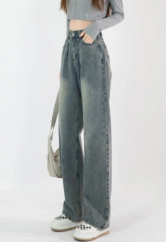 Wide Leg Faded High Waist Jeans 4 Wide Leg Faded High Waist Jeans - Image 4