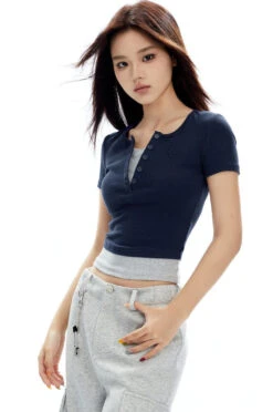 Ribbed Henley Mock Two-Piece Short Sleeve Crop Top 23 Ribbed Henley Mock Two-Piece Short Sleeve Crop Top -Modern Wear Shop O1CN01iUPHkl2NBFVSH70Jb 2200576249924