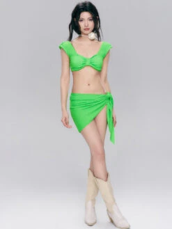 Waffle Texture Knot-Front Bikini With Matching Sarong Set -Modern Wear Shop O1CN01iaJBQd1w3T9KhzYvr 2809166252