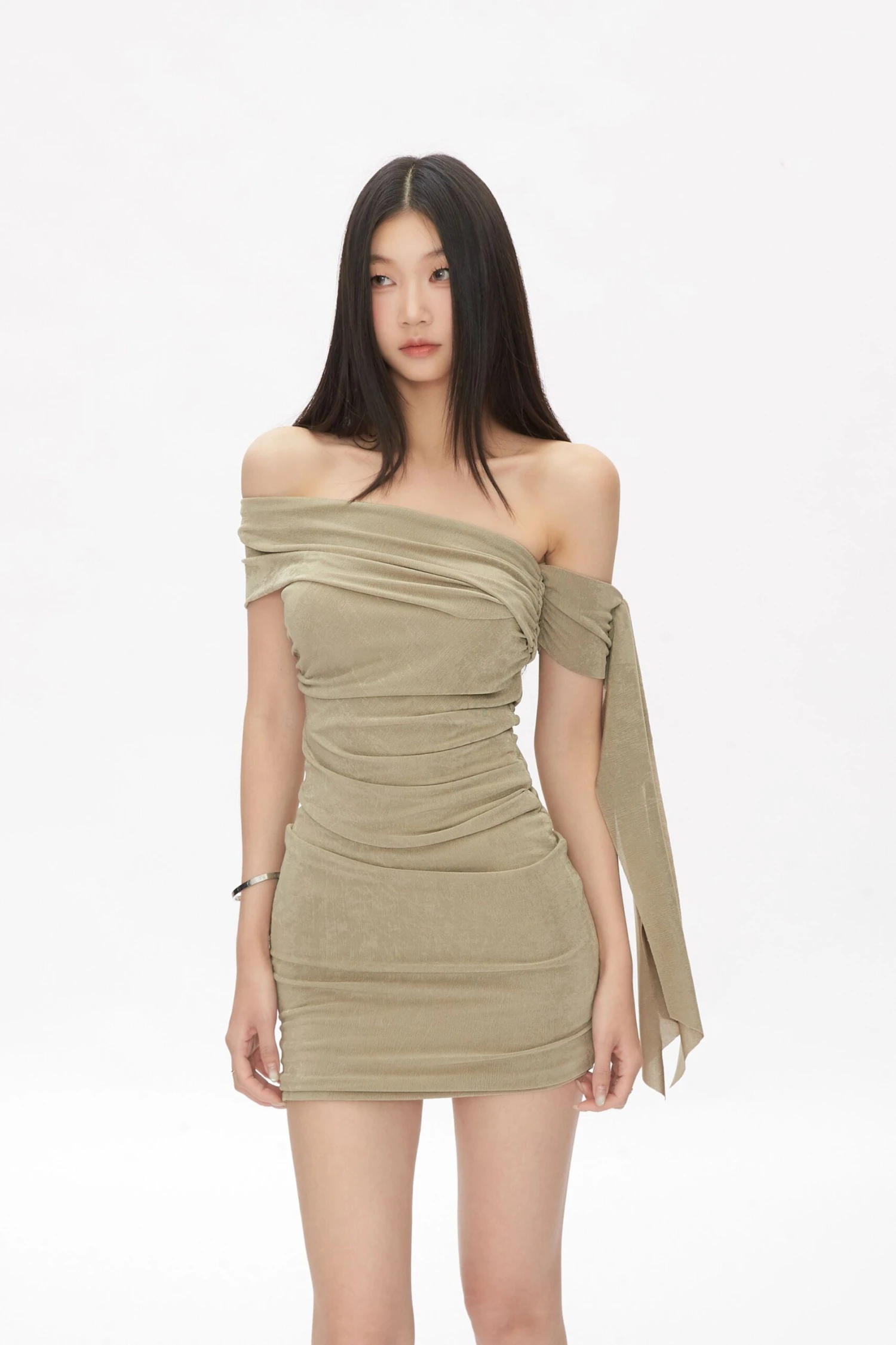 Ruched Off Shoulder Bodycon Mini Dress 2 Ruched Off Shoulder Bodycon Mini Dress - Image 2