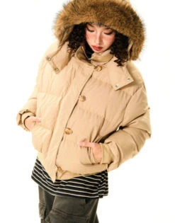 Puffer Bomber Jacket With Detachable Faux Fur Hood -Modern Wear Shop O1CN01ihJ94C1HvbnGAvNrU 2971280820