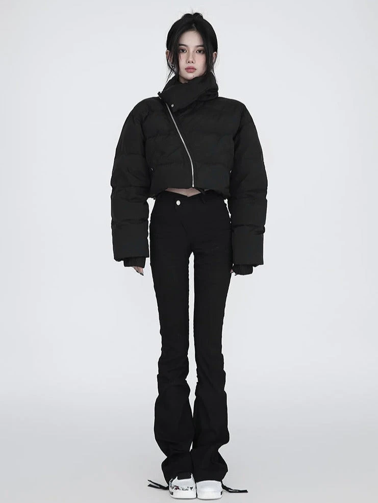 Diagonal Zip Cropped Puffer Jacket 2 Diagonal Zip Cropped Puffer Jacket - Image 2