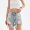 Distressed High-Waist Denim Shorts