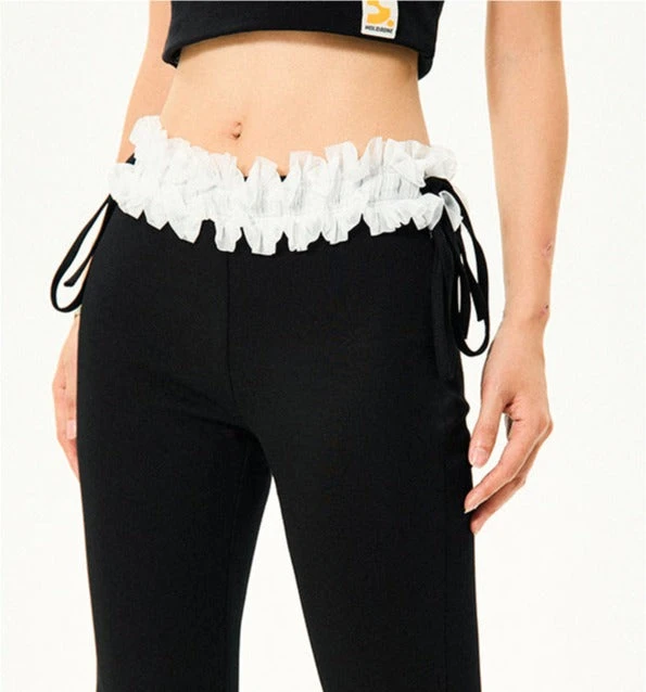 Ruffle Trim Flared Elastic Waist Pants 2 Ruffle Trim Flared Elastic Waist Pants - Image 2