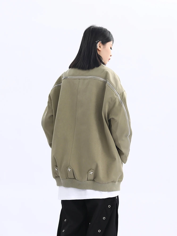 Double Star Pocket Zip Oversized Bomber Jacket 4 Double Star Pocket Zip Oversized Bomber Jacket - Image 4