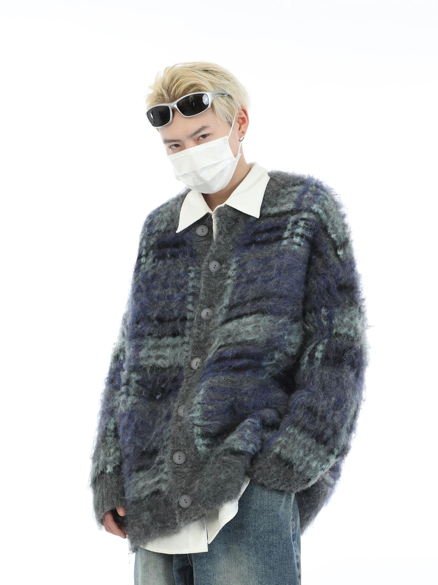 Fuzzy Mohair Knit Plaid Cardigan 1 Fuzzy Mohair Knit Plaid Cardigan