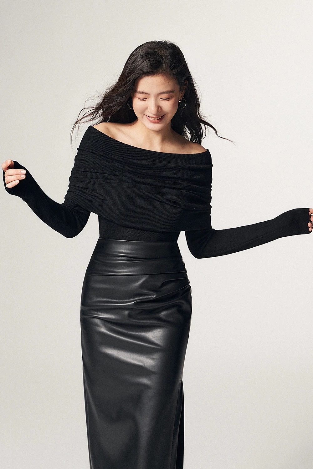 Off-Shoulder Ribbed Knit Layered Long Sleeve Sweater 9 Off-Shoulder Ribbed Knit Layered Long Sleeve Sweater - Image 9