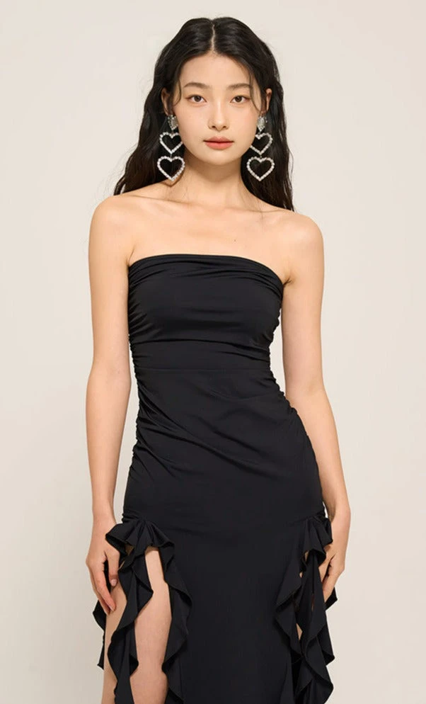 Double Split Ruffle Midi Tube Dress 4 Double Split Ruffle Midi Tube Dress - Image 4