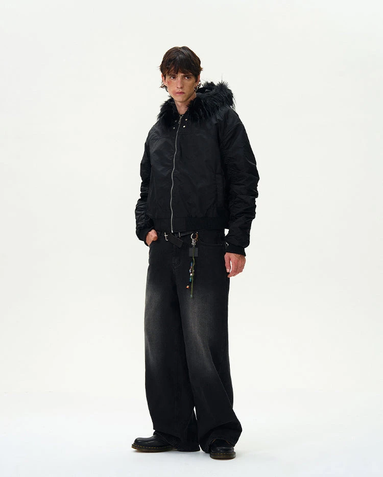 Ruched Sleeve Faux Fur Hooded Bomber Jacket 11 Ruched Sleeve Faux Fur Hooded Bomber Jacket - Image 11