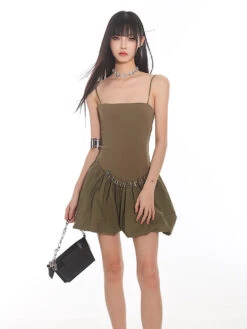 Spaghetti Strap Pleated Mini Bubble-Skirt Skater Dress -Modern Wear Shop O1CN01l5LhJm25KicRijU5y 1979797508