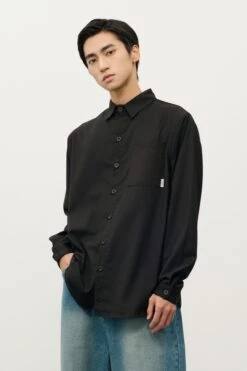 Relaxed Button-Up Long Sleeve Shirt With Chest Pocket -Modern Wear Shop O1CN01llmMOF1TcA6UaaL7B 2206881692402