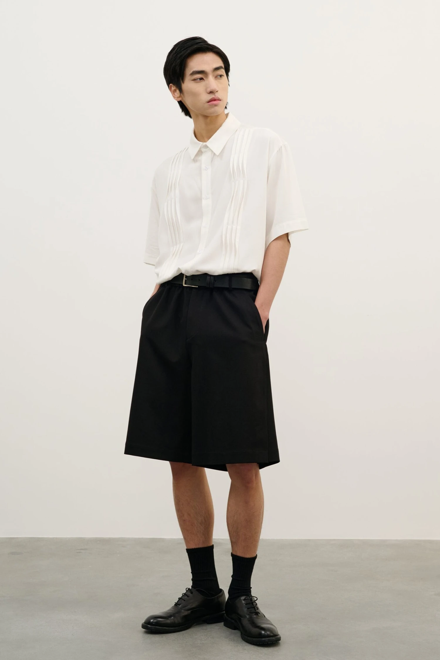 Pleated Wave-Panel Short Sleeve Button-Up Shirt 8 Pleated Wave-Panel Short Sleeve Button-Up Shirt - Image 8