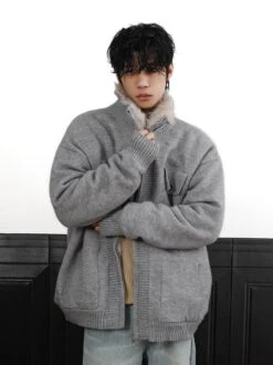 Faux Fur Lined Ribbed Trim Zip Knit Jacket -Modern Wear Shop O1CN01mUg32h1VQpnnEWQMM 2434502648
