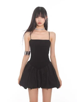 Spaghetti Strap Pleated Mini Bubble-Skirt Skater Dress -Modern Wear Shop O1CN01mcupRP25KicWUiyX2 1979797508