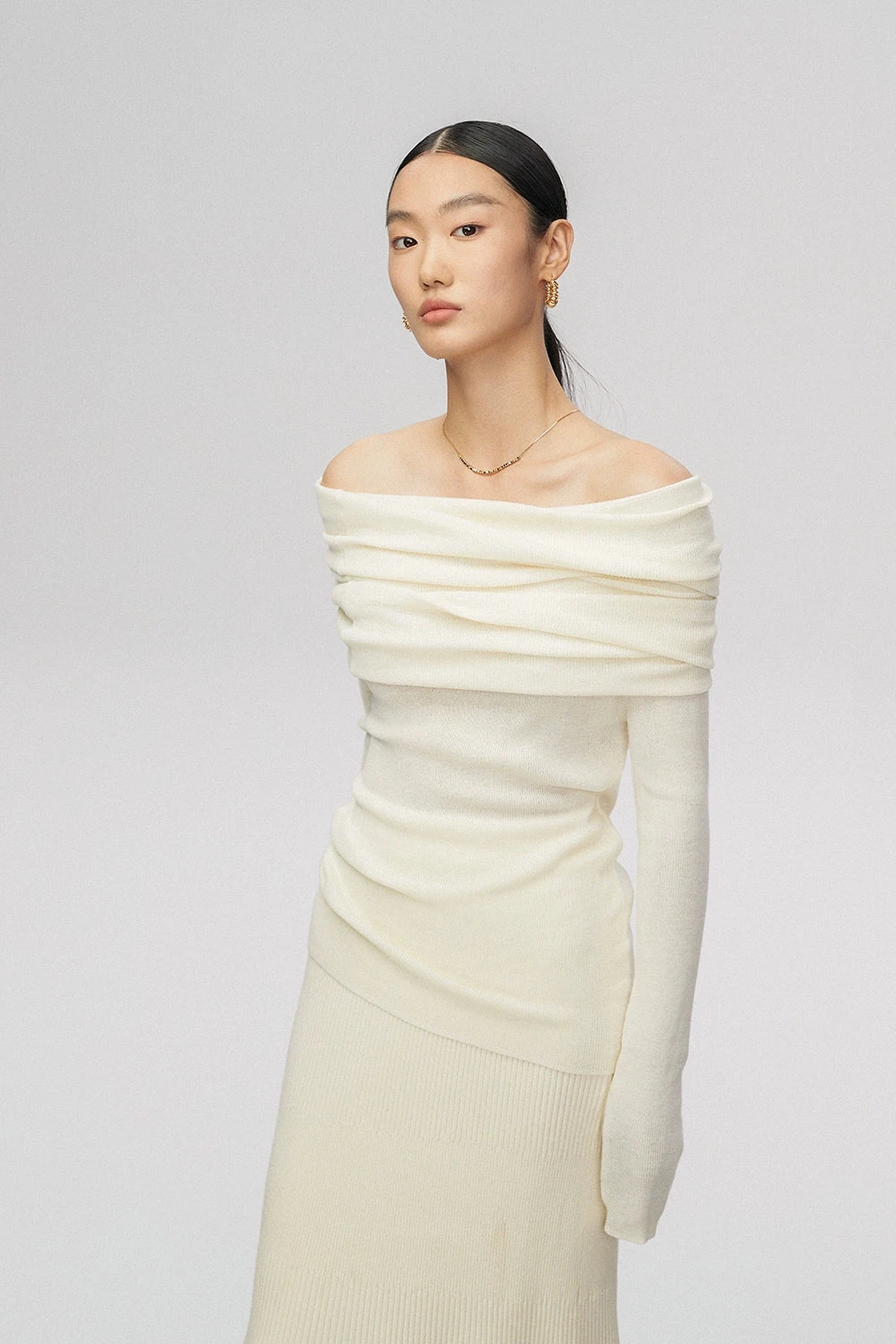 Off-Shoulder Ribbed Knit Long Sleeve Sweater Top 6 Off-Shoulder Ribbed Knit Long Sleeve Sweater Top - Image 6