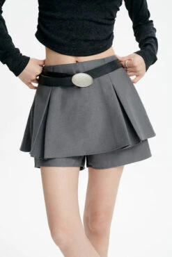 Pleated Mini Skirt With Oversized Belt Detail