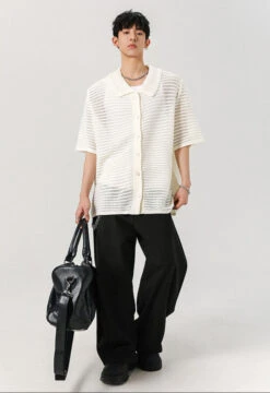 Sheer Open Knit Button-Up Short Sleeve Shirt 23 Sheer Open Knit Button-Up Short Sleeve Shirt -Modern Wear Shop O1CN01mse0VN1waRlQh0Hbt 2214295046324