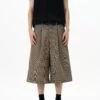 Wide-Leg Pleated Houndstooth Pattern Bermuda Shorts