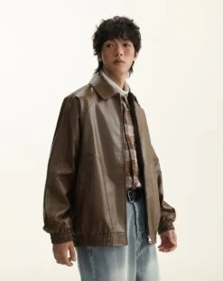 Faux Leather Zip Jacket With Stipe Sleeve Details -Modern Wear Shop O1CN01nh5Wj61Fk2WOSy68a 2212415800524