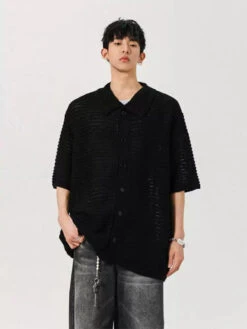 Sheer Open Knit Button-Up Short Sleeve Shirt 25 Sheer Open Knit Button-Up Short Sleeve Shirt -Modern Wear Shop O1CN01oEiFmy1waRlTJMrAx 2214295046324 jpg q50 jpg