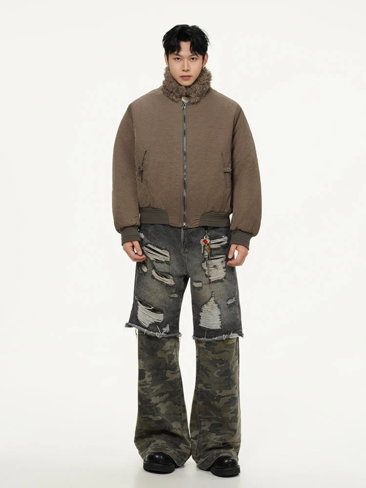 Sherpa Collar Bomber Jacket With Snap Button Pockets 6 Sherpa Collar Bomber Jacket With Snap Button Pockets - Image 6