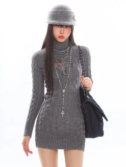 Cable Knit Turtleneck Dress With Cross Mesh Lace Detail 23 Cable Knit Turtleneck Dress With Cross Mesh Lace Detail -Modern Wear Shop O1CN01omk7MX25KifSSm7zG 1979797508