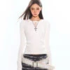 Cable Knit Cutout Long Sleeve Sweater Top