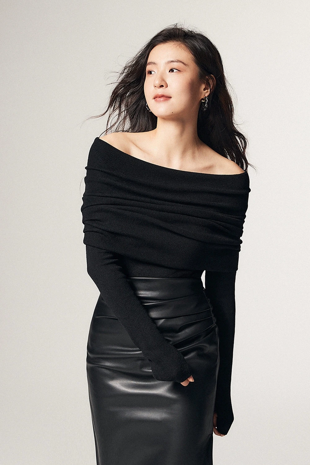 Off-Shoulder Ribbed Knit Layered Long Sleeve Sweater 12 Off-Shoulder Ribbed Knit Layered Long Sleeve Sweater - Image 12