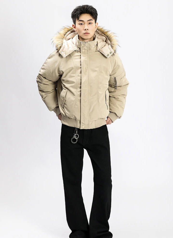 Removable Faux Fur Hoodie Bomber Jacket With Ribbed Hem 7 Removable Faux Fur Hoodie Bomber Jacket With Ribbed Hem - Image 7