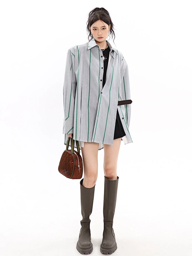 Pinstripe Button Shirt With Shoulder Pads 11 Pinstripe Button Shirt With Shoulder Pads - Image 11