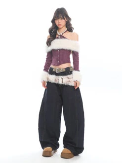 Halter Neck Faux Fur Trim Glitter Crop Top -Modern Wear Shop O1CN01qFvkbi25Kig9MAUMx 1979797508