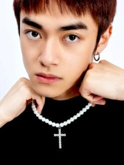 Faux Pearl Necklace With Cross Pendant