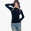 Ribbed Mock Neck Cutout Long Sleeve Top