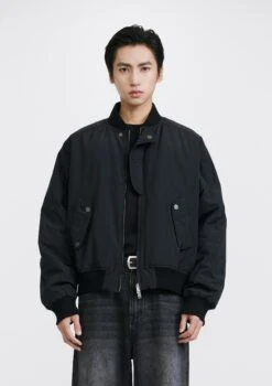 Snap-Pocket Bomber Jacket With Ribbed Trim