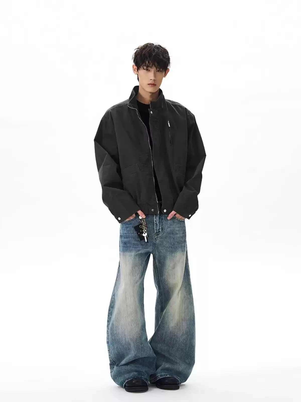 Boxy Zip-Up Stand Collar Worker Bomber Jacket 9 Boxy Zip-Up Stand Collar Worker Bomber Jacket - Image 9