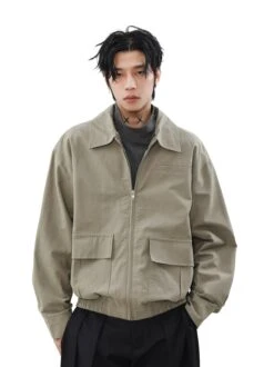 Classic Collared Zip Jacket With Flap Pockets