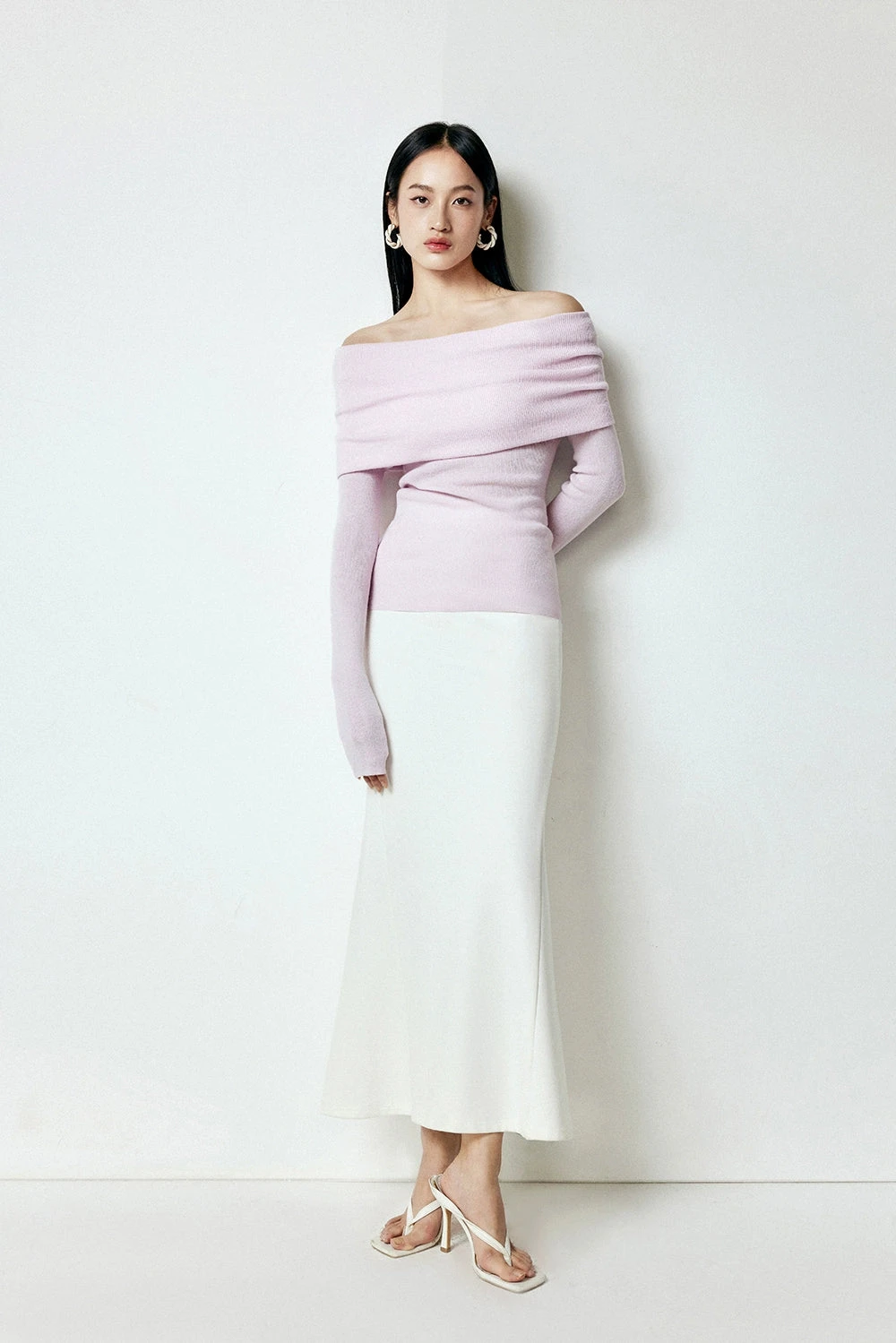 Off-Shoulder Ribbed Knit Long Sleeve Sweater Top 16 Off-Shoulder Ribbed Knit Long Sleeve Sweater Top - Image 16